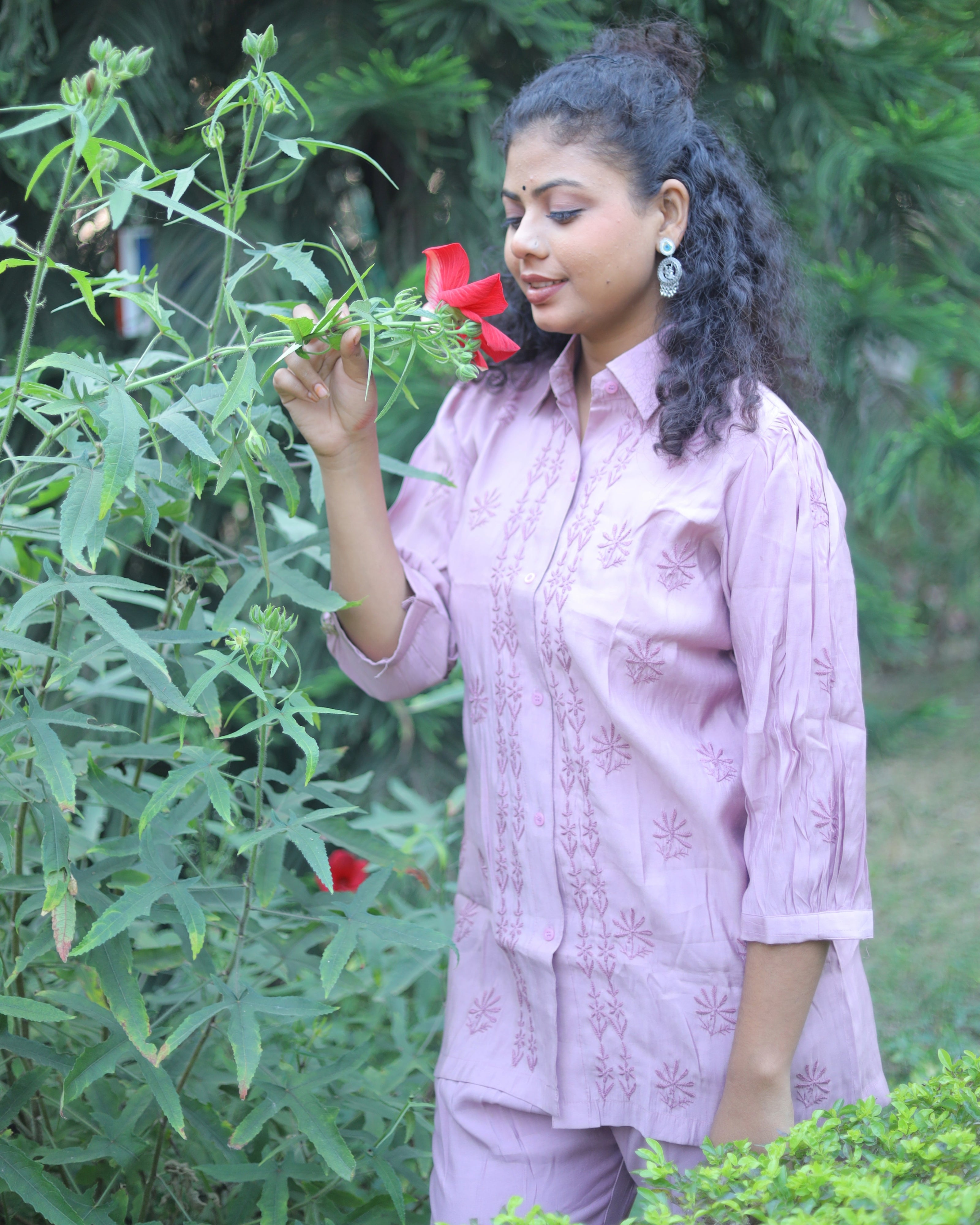 Poly Cotton Chikankari Shirt-Style Co-ord Set