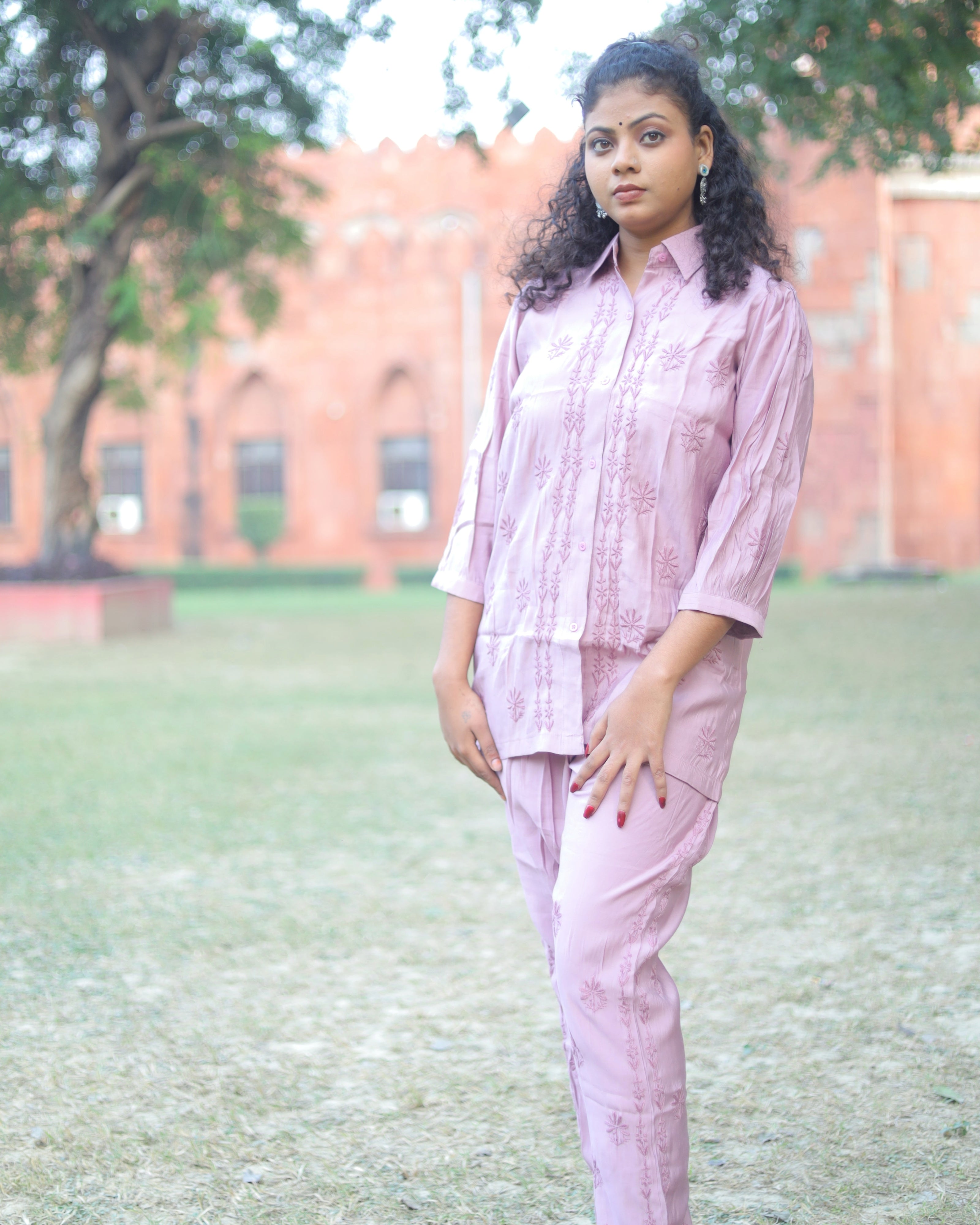 Poly Cotton Chikankari Shirt-Style Co-ord Set