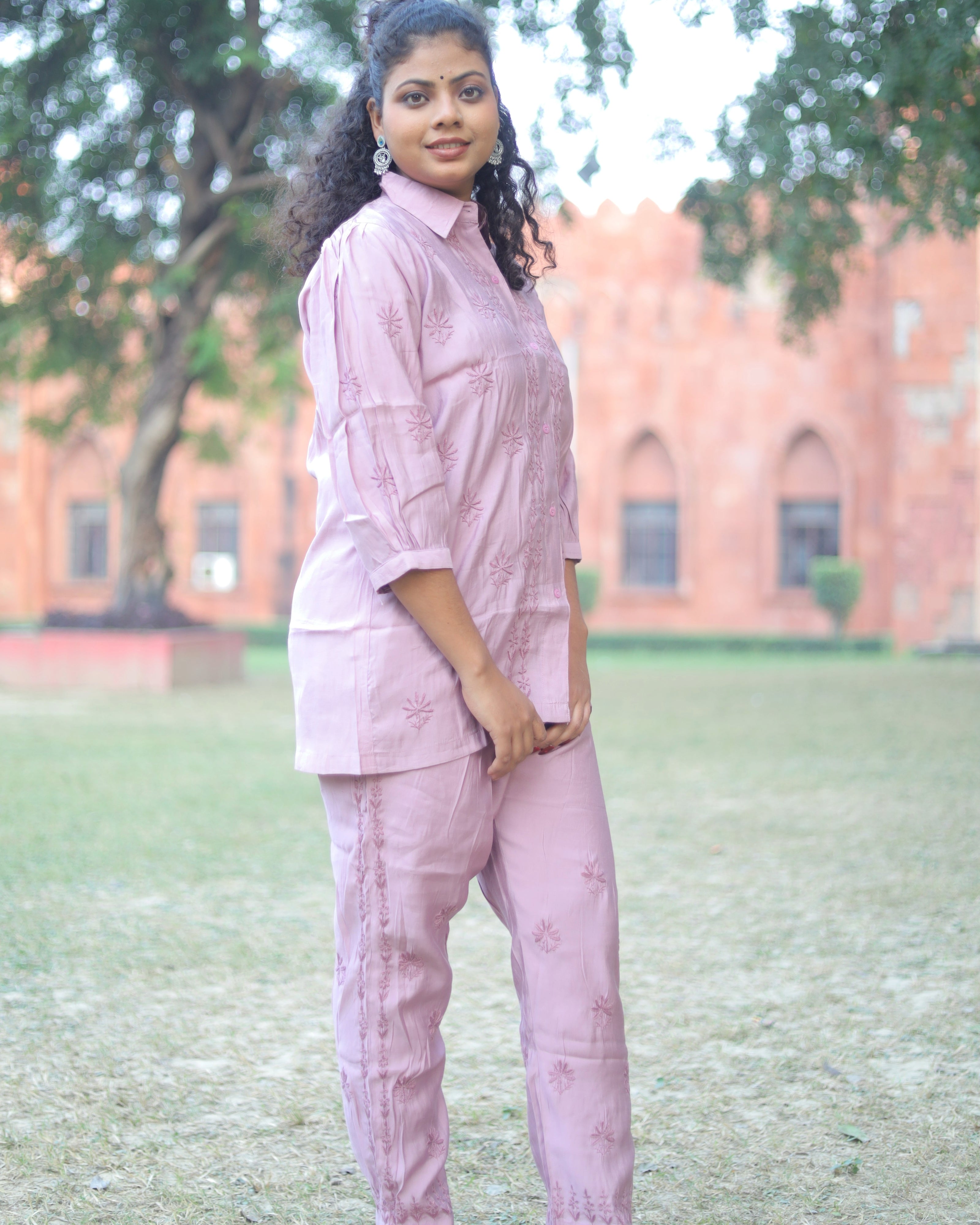 Poly Cotton Chikankari Shirt-Style Co-ord Set