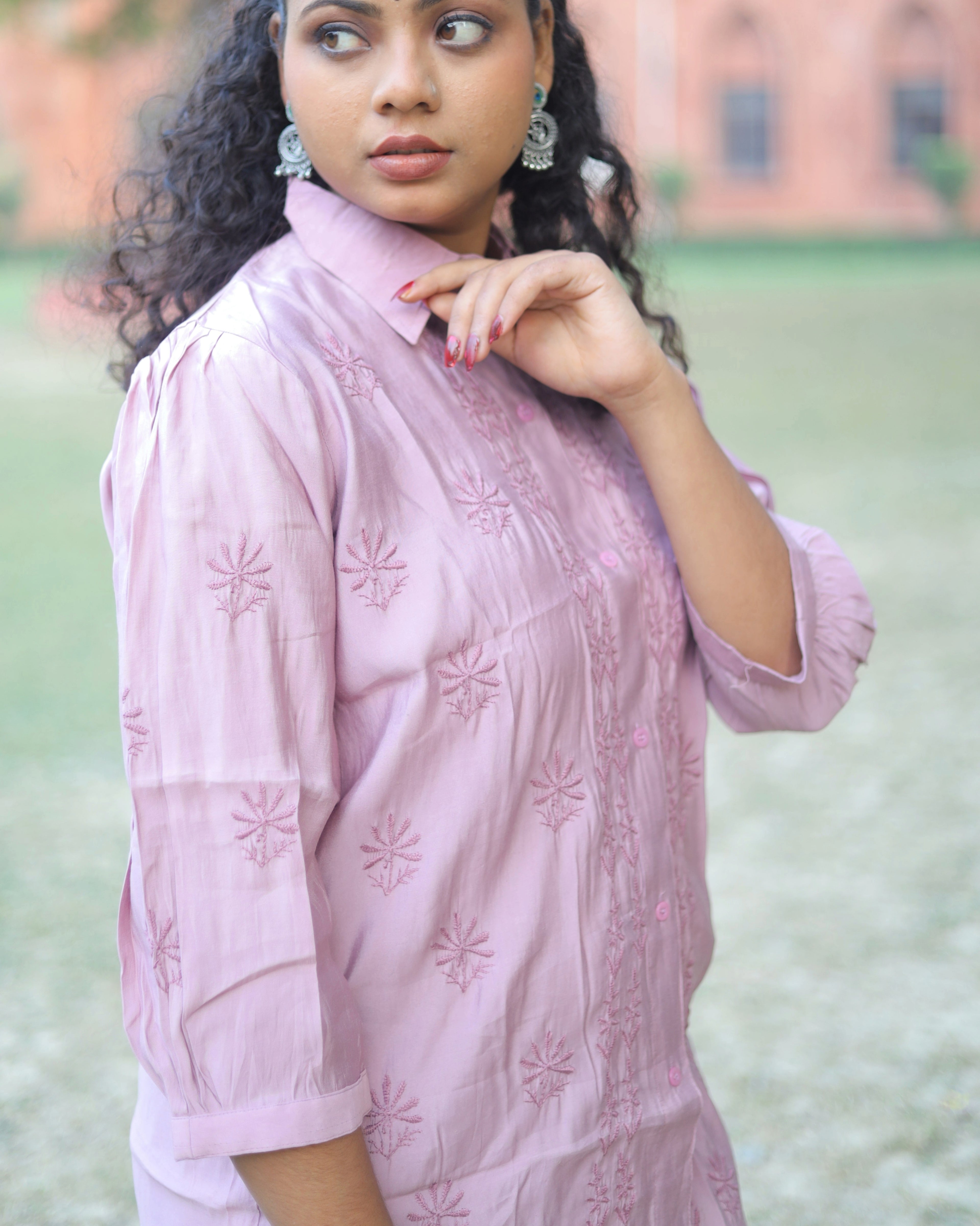 Poly Cotton Chikankari Shirt-Style Co-ord Set