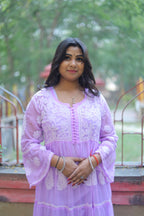 Purple Empire-Style Georgette Chikankari Long Kurti