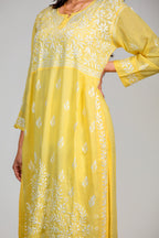 Lemon Yellow Modal Hand-Embroidered Chikankari Kurta