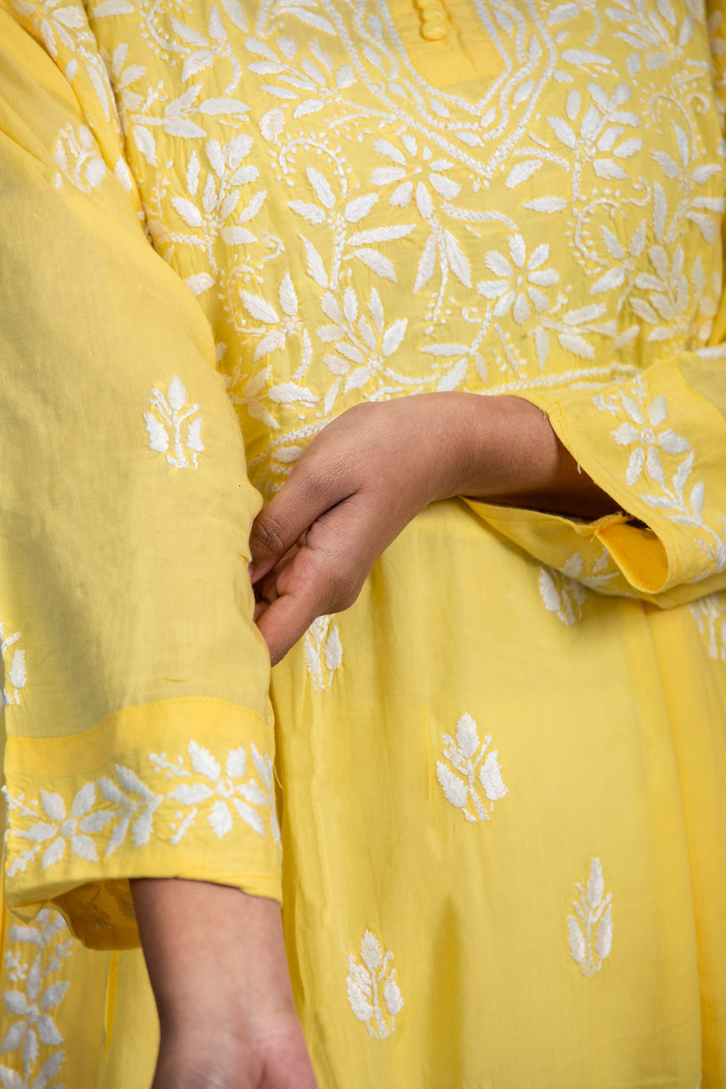 Lemon Yellow Modal Hand-Embroidered Chikankari Kurta