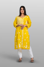 Yellow Angrakha Cotton Chikankari Kurta