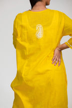 Yellow Angrakha Cotton Chikankari Kurta