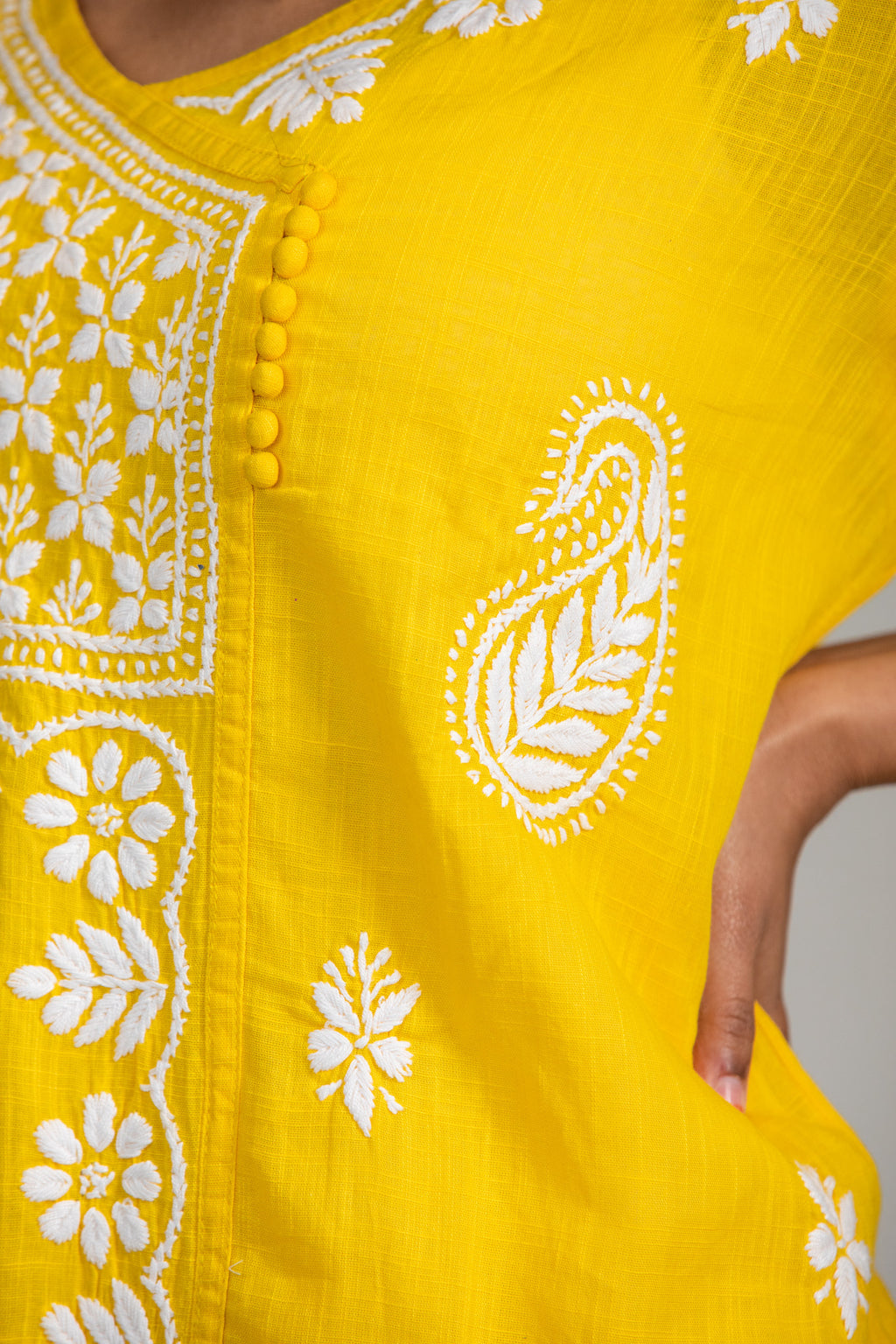 Yellow Angrakha Cotton Chikankari Kurta