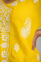 Yellow Angrakha Cotton Chikankari Kurta