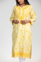 Sun-Kissed Elegance: Lemon Yellow Cotton Chikankari Kurta