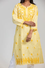 Sun-Kissed Elegance: Lemon Yellow Cotton Chikankari Kurta