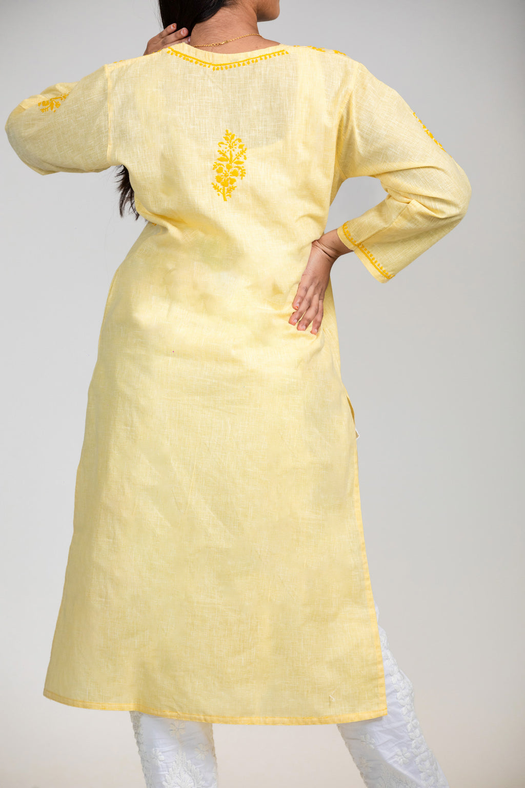 Sun-Kissed Elegance: Lemon Yellow Cotton Chikankari Kurta