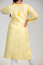 Sun-Kissed Elegance: Lemon Yellow Cotton Chikankari Kurta