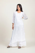Viscose White-on-White Chikankari Long Kurti