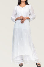 Viscose White-on-White Chikankari Long Kurti