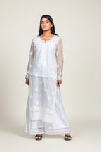 White Organza Chikankari Kurti with Paisley & Booti Work