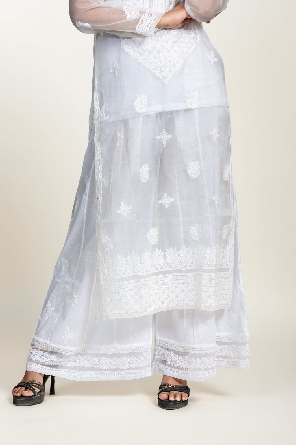 White Organza Chikankari Kurti with Paisley & Booti Work