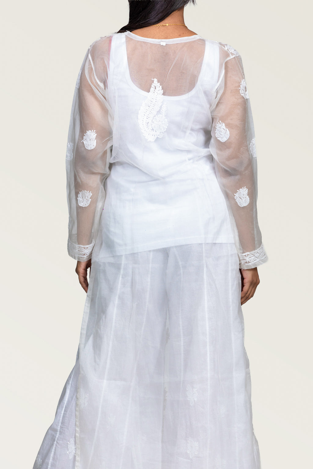White Organza Chikankari Kurti with Paisley & Booti Work