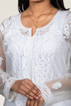White Organza Chikankari Kurti with Paisley & Booti Work