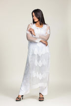 White Organza Chikankari Kurti with Embroidered Hem & Floral Yoke