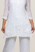 Viscose White-on-White Chikankari Short Kurti