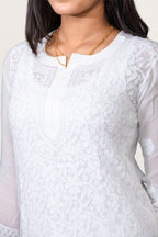 Viscose White-on-White Chikankari Short Kurti