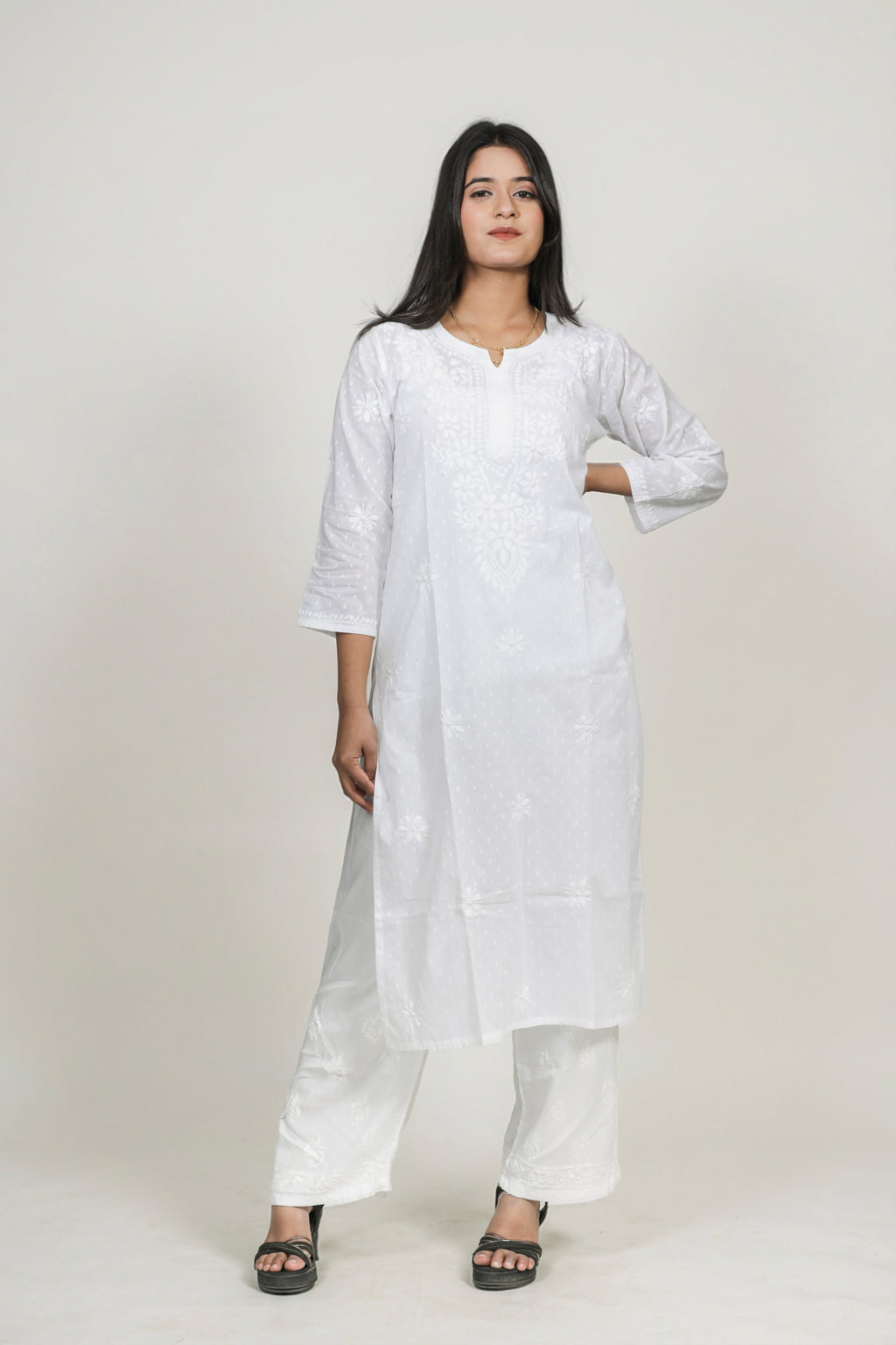Ethereal White Dobby Cotton Chikankari Kurta