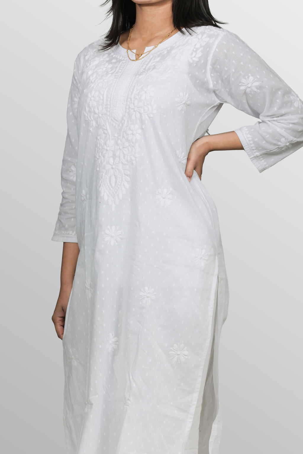 Ethereal White Dobby Cotton Chikankari Kurta