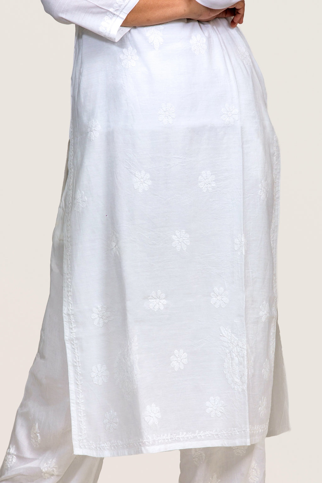 Ethereal White Chanderi Chikankari Kurti