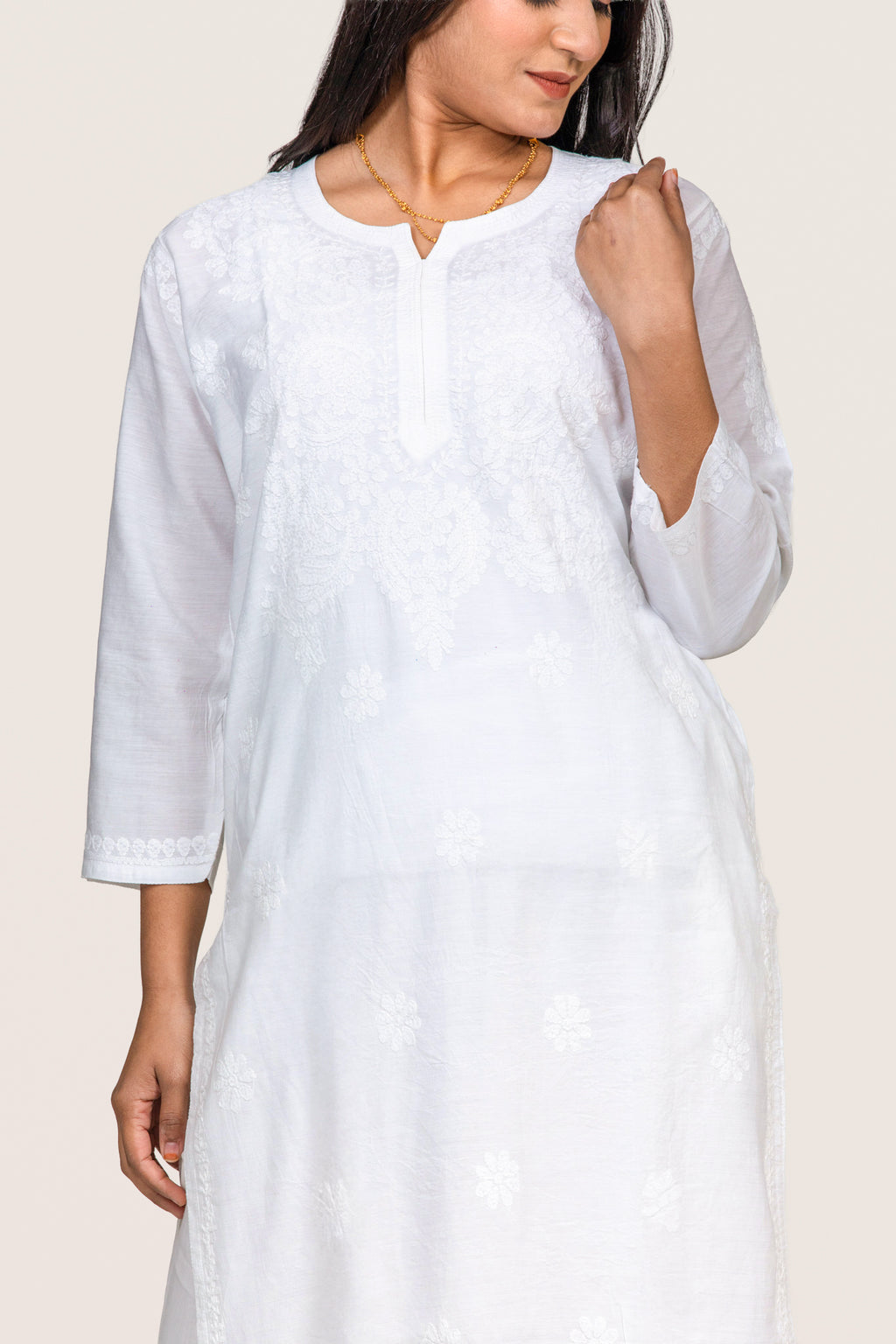 Ethereal White Chanderi Chikankari Kurti