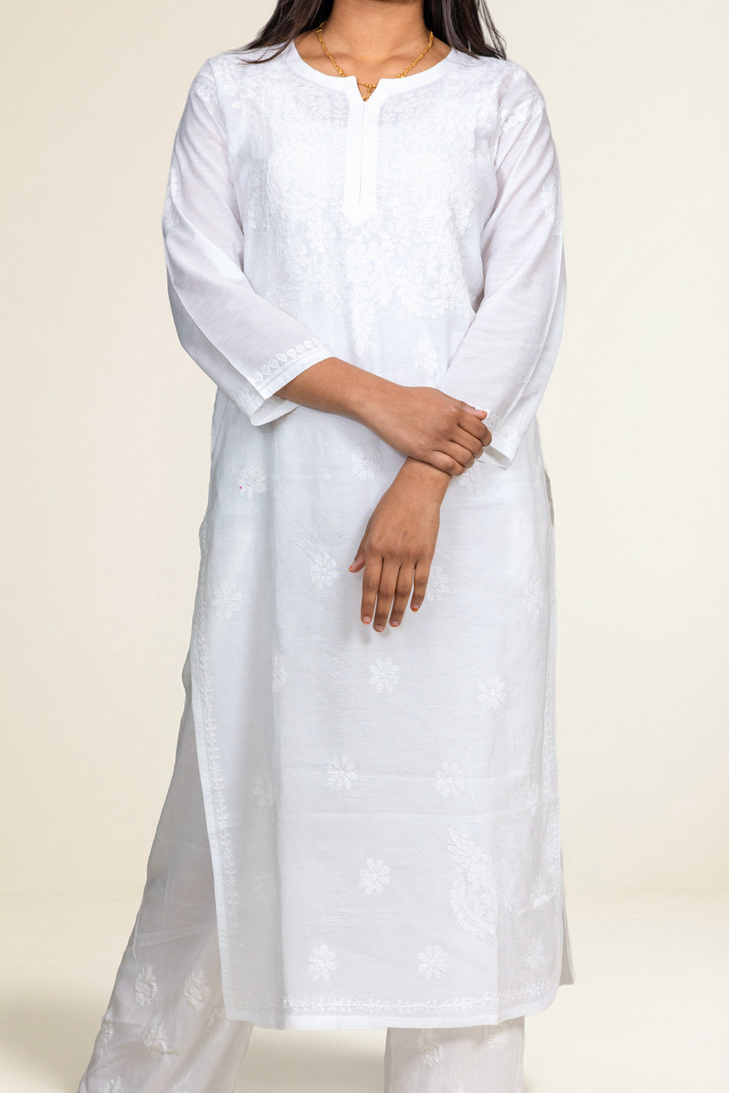 Ethereal White Chanderi Chikankari Kurti