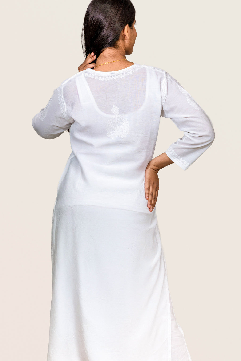Ethereal White Chanderi Chikankari Kurti