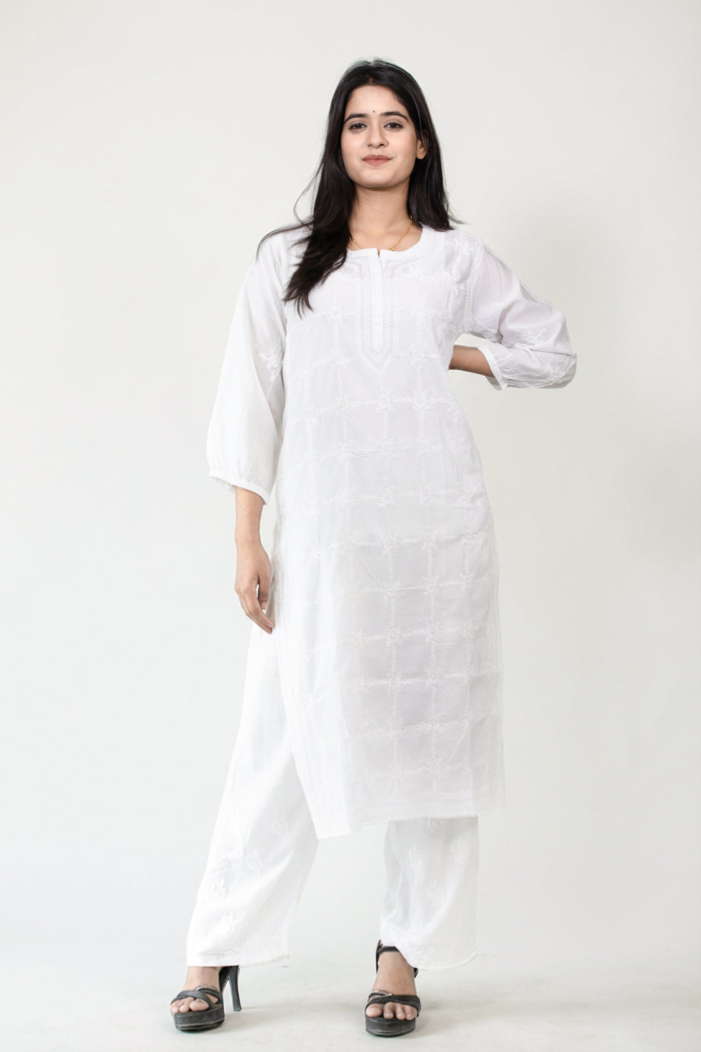 Pure White Muslin Hand-Embroidered Chikankari Kurti