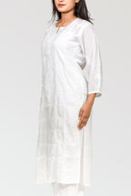 Pure White Muslin Hand-Embroidered Chikankari Kurti