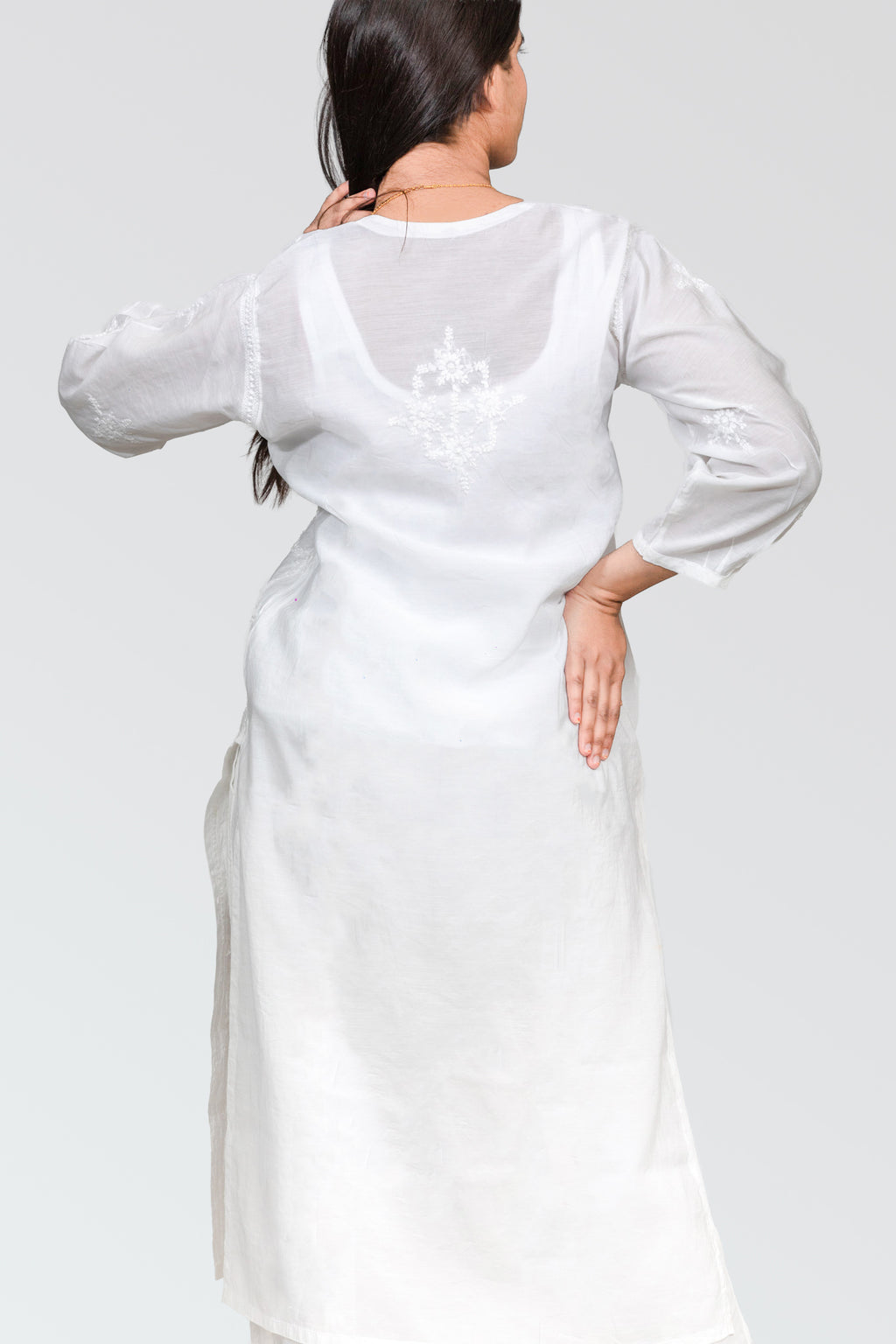 Pure White Muslin Hand-Embroidered Chikankari Kurti