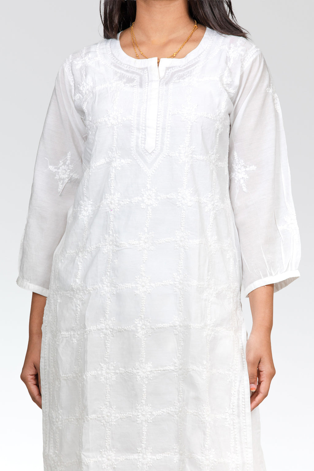 Pure White Muslin Hand-Embroidered Chikankari Kurti