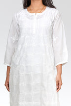 Pure White Muslin Hand-Embroidered Chikankari Kurti