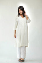 Off-White Chanderi Chikankari Kurti: Timeless Grace