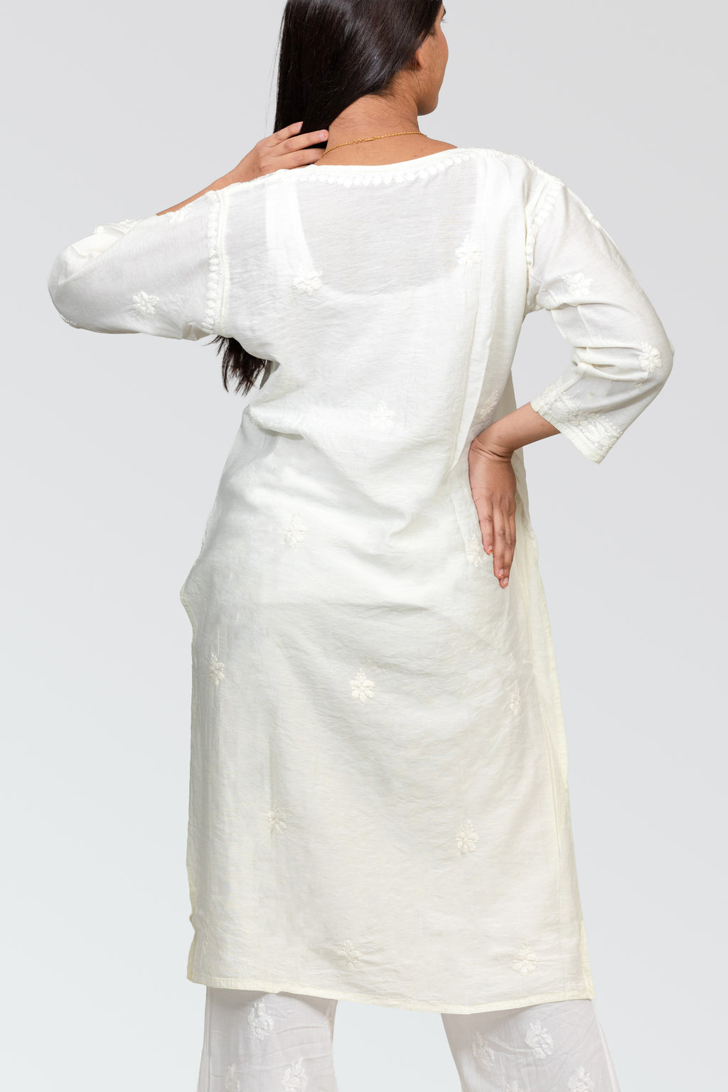 Off-White Chanderi Chikankari Kurti: Timeless Grace