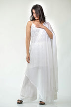 Pure Viscose White-on-White Chikankari Strappy Short Kurti