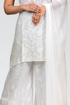 Pure Viscose White-on-White Chikankari Strappy Short Kurti