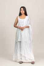 Pure Viscose White-on-White Chikankari Sleeveless Short Kurti