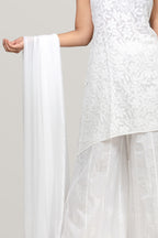 Pure Viscose White-on-White Chikankari Sleeveless Short Kurti