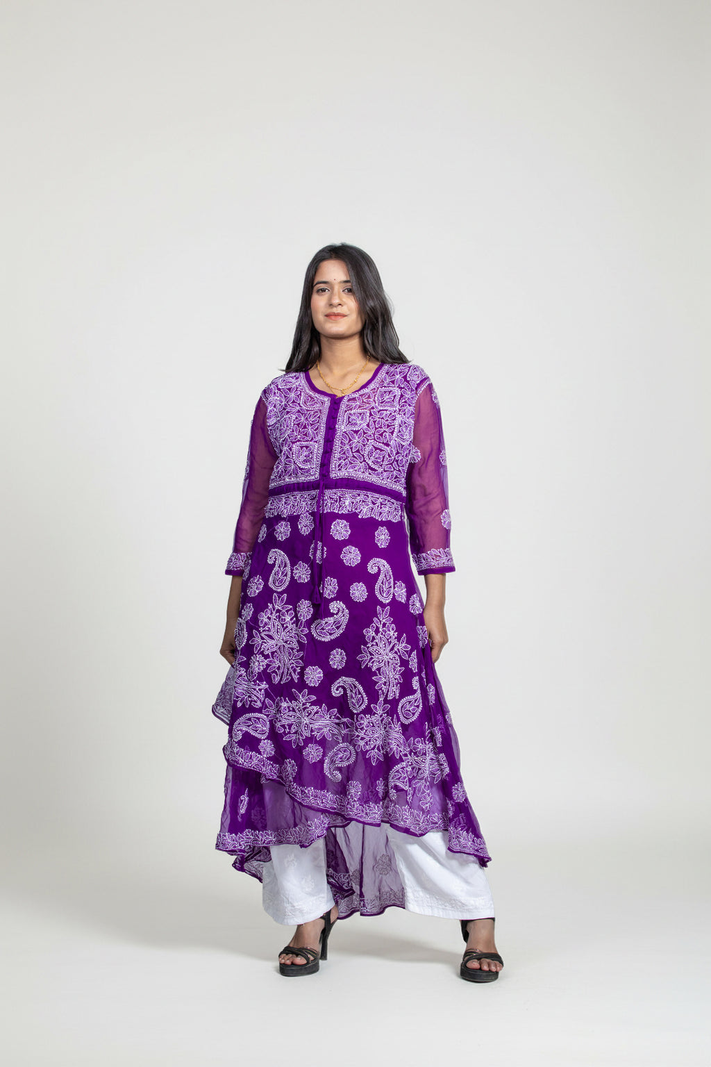 Violet Chikankari Layered Kurti