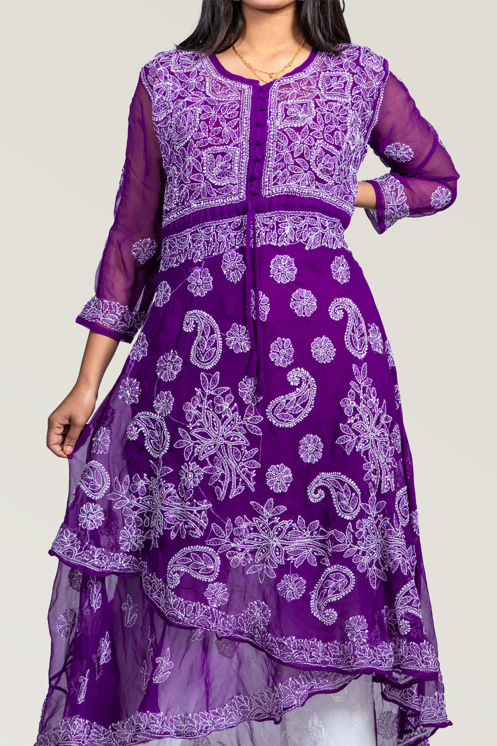 Violet Chikankari Layered Kurti