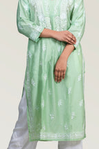 The Emerald Whisper: Hand-Embroidered Chanderi Kurti