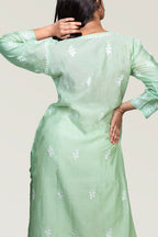 The Emerald Whisper: Hand-Embroidered Chanderi Kurti