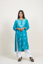 Blue Rayon Chikankari Kurti