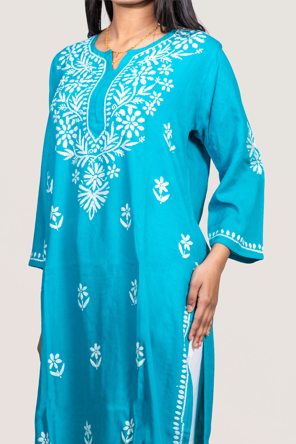 Blue Rayon Chikankari Kurti