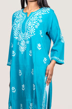 Blue Rayon Chikankari Kurti