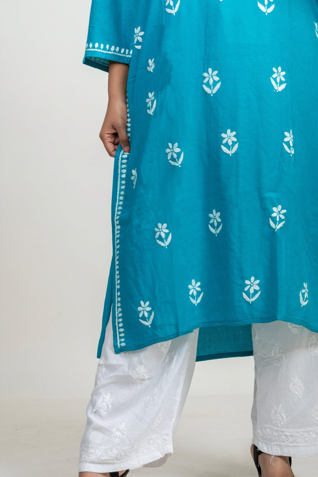 Blue Rayon Chikankari Kurti