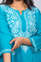 Blue Rayon Chikankari Kurti